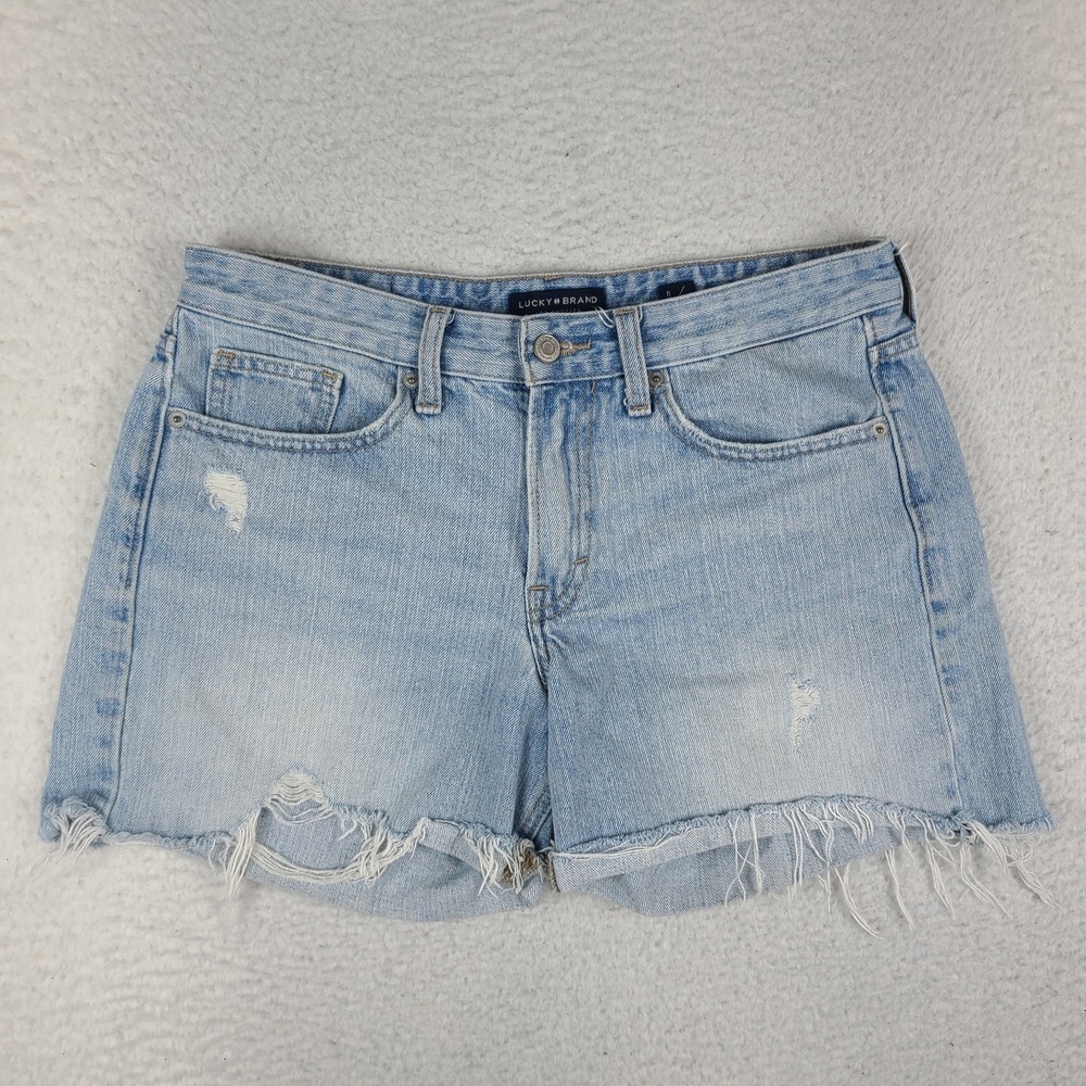 Lucky Brand Jean Shorts Womens 8/29 Boyfriend Distress 5" Inseam Blue Denim